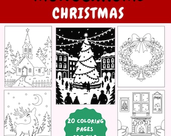 Monochrome Coloring Pages – Folk Art Christmas Designs | Printable Holiday Coloring Sheets PDF