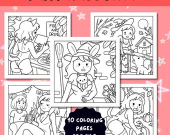 Sassy Halloween Coloring Pages – 10 Sexy and Funny Spooky Scenes, Cute & Naughty Adult Coloring Book, Instant Download PDF