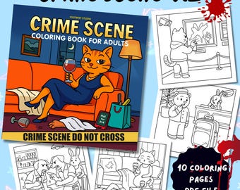 Funny Crime Scene Coloring Pages Vol.2 – 10 Hilarious Murder Mystery Scenes, Dark Humor Printable Coloring Book for Adults, Instant Download