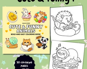 Cute and Funny Animals Coloring Pages for Kids and Adults – 30 Bold and Easy Printable Designs | Instant Download PDF