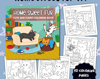 Cat Coloring Pages for Adults and Teens: Home Sweet Fur v4 (PDF Download)