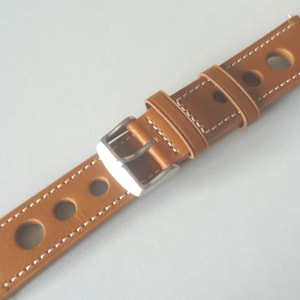 Mens tan leather Grand Prix rally sports watch strap watchband