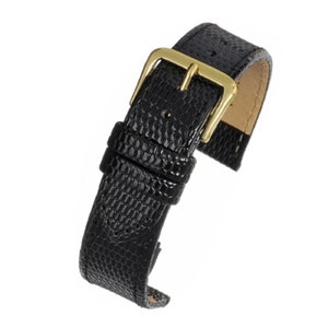 Mens black genuine leather lizard grain watch strap watch band