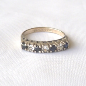 Ladies vintage Sapphire and white stone half-eternity ring