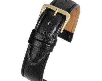 Mens black genuine leather watch strap watchband padded buffalo grain