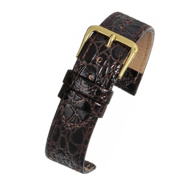 Mens 18mm quality brown leather watch strap watch band with an embossed croc grain effect finish