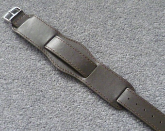 Mens genuine brown leather watchstrap watchband military army bund