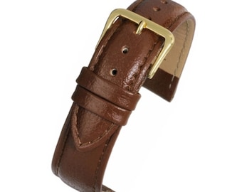 Mens  brown leather watch strap watchband padded buffalo grain