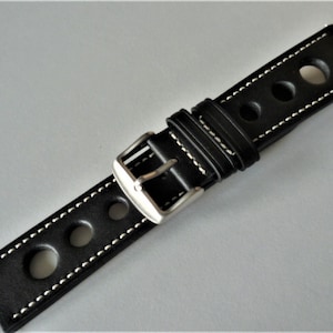 Mens black leather Grand Prix rally sports watch strap watchband