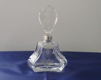 Frasco de fragancia de cristal de plomo recargable vintage con collar plateado contrastado