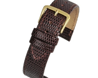 Mens brown genuine leather lizard grain watch strap watch band