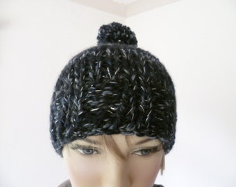 Ladies' hat slouchy beanie with pompom hand knitted  FREE UK SHIPPING