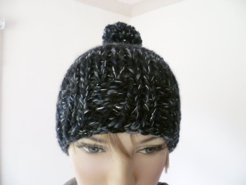 Ladies/' hat slouchy beanie with pompom hand knitted FREE UK SHIPPING