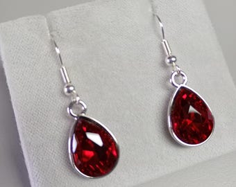Pendientes de cristal plateado con piedra de nacimiento y ganchos plateados.