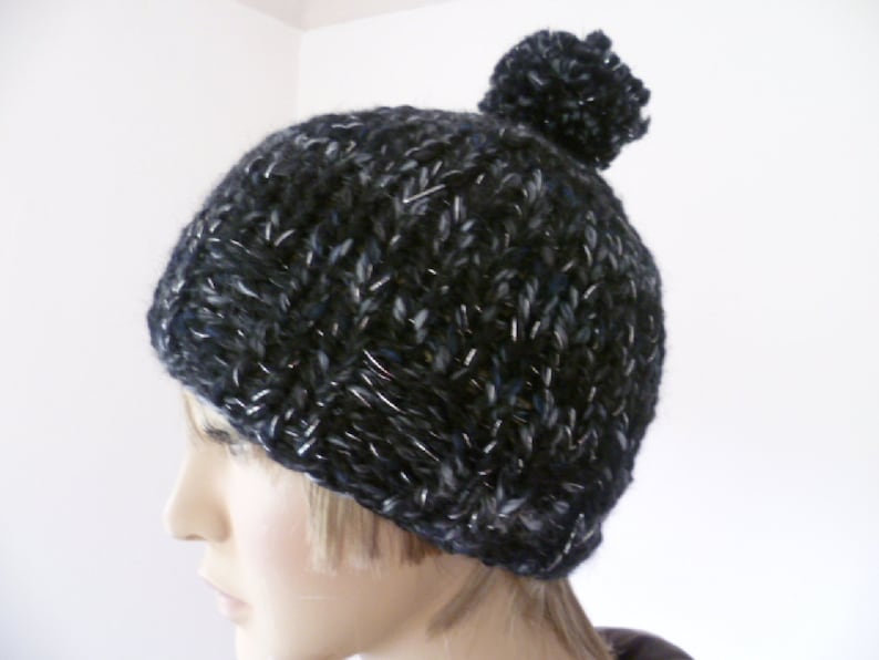 Ladies/' hat slouchy beanie with pompom hand knitted FREE UK SHIPPING