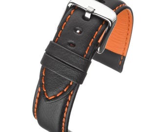 Correa de reloj vegana para hombre de 18 mm en color negro/naranja.