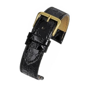 Mens black leather watch strap watchband with an embossed croc grain effect finish