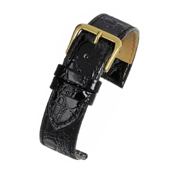 Mens 18mm quality black leather watch strap watch band with an embossed croc grain effect finish