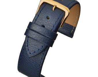 Correa de reloj de piel auténtica con grano de búfalo azul para hombre