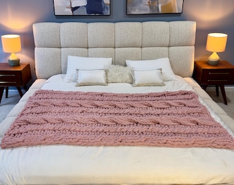 Handmade Chunky Knit Throw Blanket: Pink, 40x70 Inches