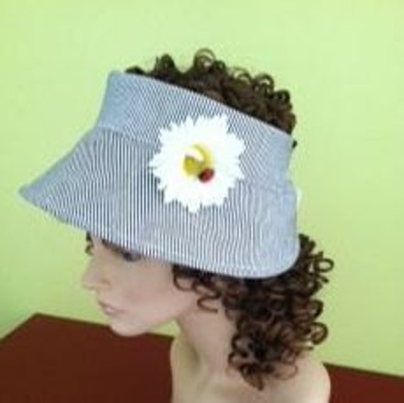 CUSTOM ORDER Sun Visor Headband in Navy/white Striped Cotton Etsy