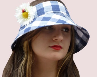 PATRÓN DE COSTURA: Diadema con ala de algodón, sombrero para el sol con cola de caballo para la playa, camping, senderismo, ecológico - Algodones reciclados
