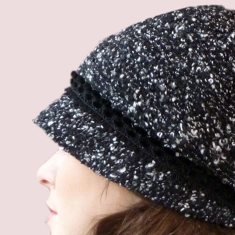 Fitted Cloche Hat SEWING PATTERN Soft and Warm Elegant Beanie Hat with Brim and Braided Trim