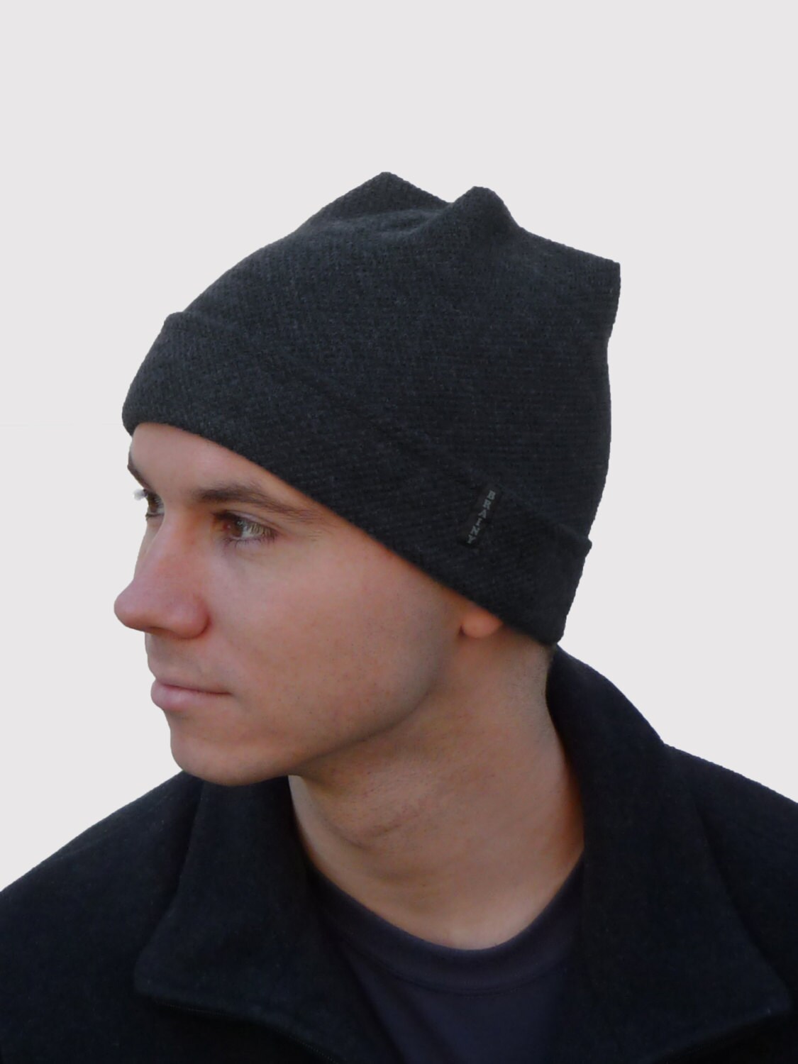 Brainy Guy Men's Beanie with Storm Flap Cuff in Black Etsy