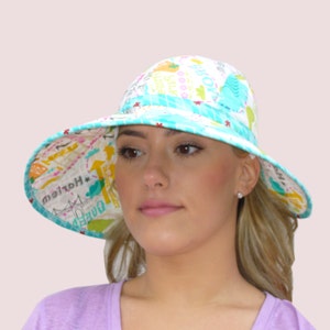 SEWING PATTERN: Wide Brim Floppy Sun Hat in Cotton with Adjustable Back Ties, Folds Flat for Travel, Eco Friendly- Up-Cycle Cottons