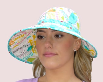 PAPER PATTERN: Wide Brim Floppy Sun Hat in Cotton with Adjustable Back Ties, Folds Flat for Travel, Eco Friendly- Up-Cycle Cottons