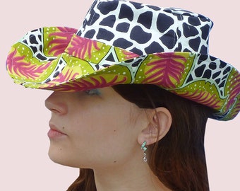 PAPER PATTERN: Wide Brim Floppy Sun Hat, "Stetson" Shape with Back Bow, Eco Friendly- Up-Cycle Cottons