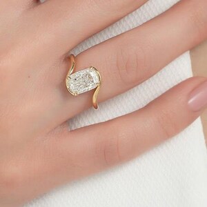 Elongated Cushion Cut Moissanite Engagement Ring, 14Ct Yellow Gold Solitaire Ring, Wedding Ring, Anniversary Gifts, Art Deco Ring