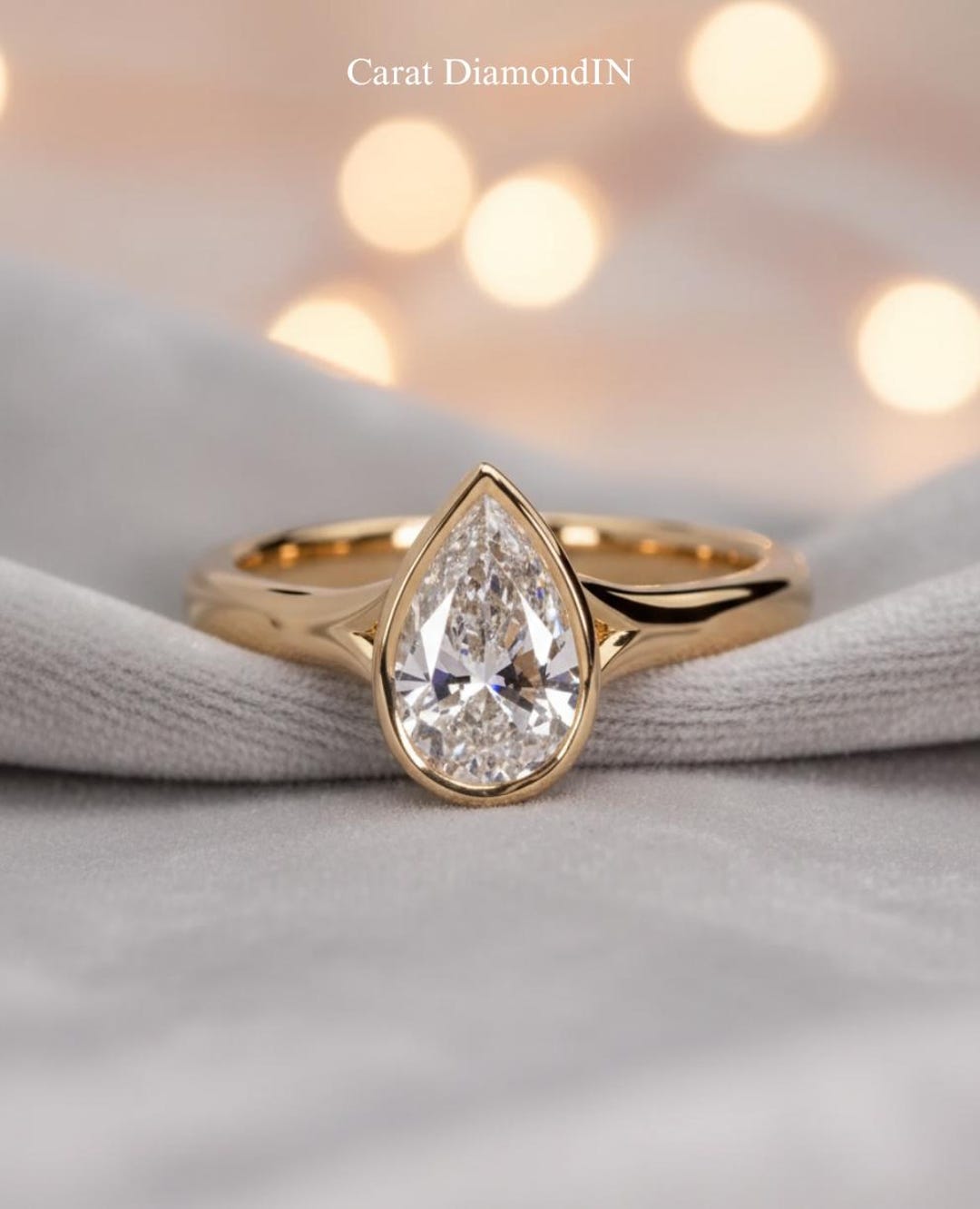 Pear Diamond Bezel Engagement Ring Yellow Gold Solitaire Teardrop ...