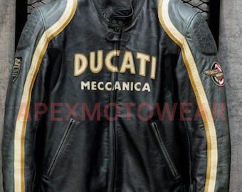Ducati Meccanica Leather Jacket Men | Retro Racing Motorcycle Gear | Premium Cowhide Biker Riding Jacket