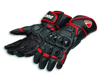 Ducati Speed Evo C1 レッド＆ホワイトレザーバイクグローブ | 牛革
