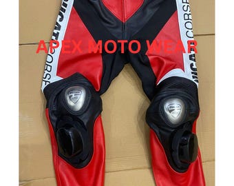 Pantalones de moto de cuero Ducati Corse C6: pantalones de moto premium para hombre / Piel de vacuno auténtica / Equipamiento de competición y turismo con protección CE