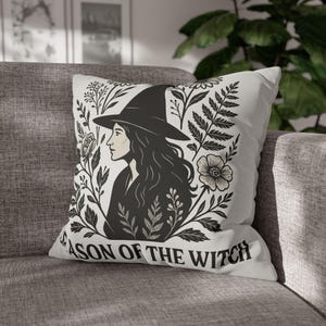 Gothic Witch Throw Pillow Cover: Vintage Botanical Halloween Cushion