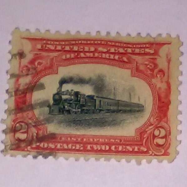 Pair of Scott # 295 First Multi Color Trains on U.S. Stamps