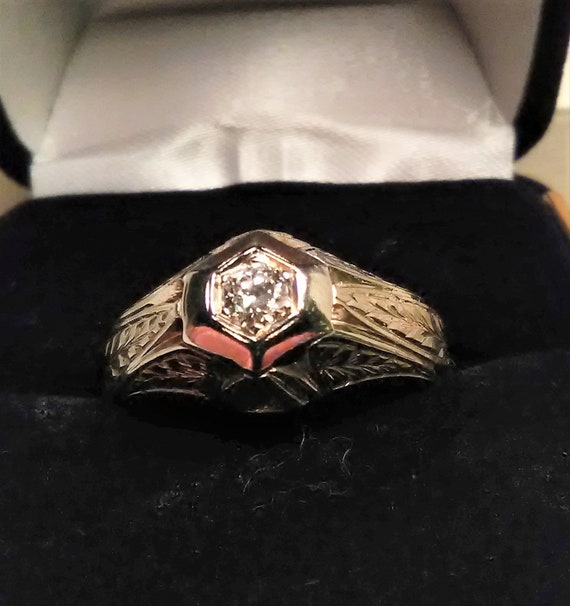 Antique 20K White Gold Diamond Ring 1920's Filigr… - image 3