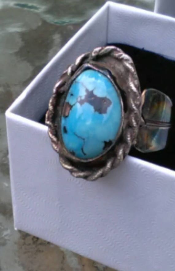 Navajo Sterling's Silver Ring with Nevada Turquoi… - image 3