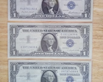 3 of Series 1957 Plain, A and B One Dollar Silver Notes