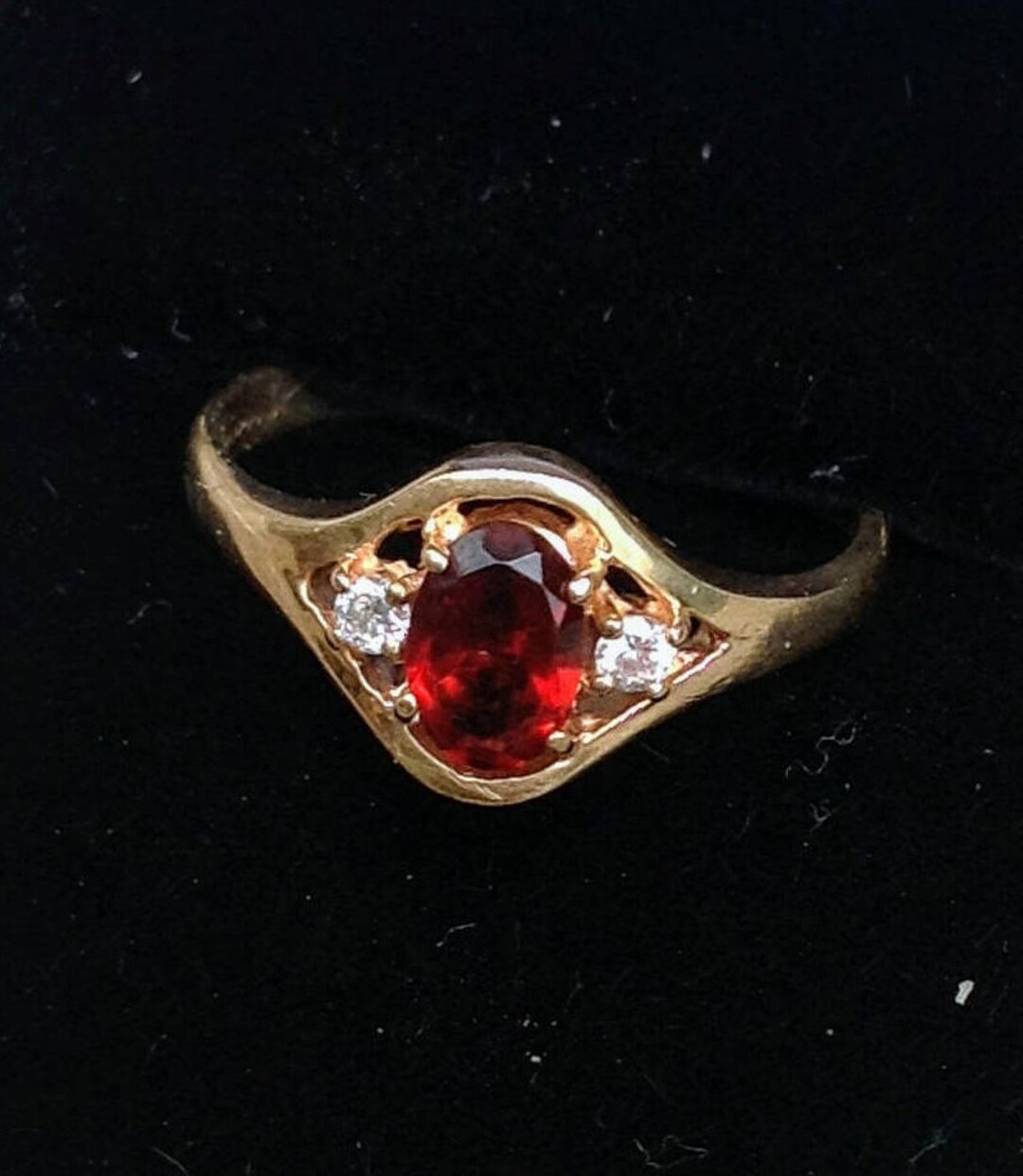 10K Estate Yellow Gold Garnet and Diamond Ring Size 6 3/4 - Etsy