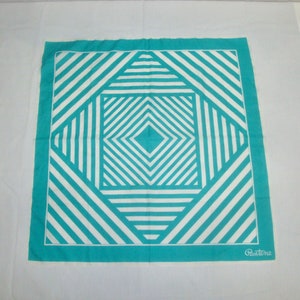 1970s Abstract Geometric Scarf Mid-century Modern Fashion Turquoise Teal White