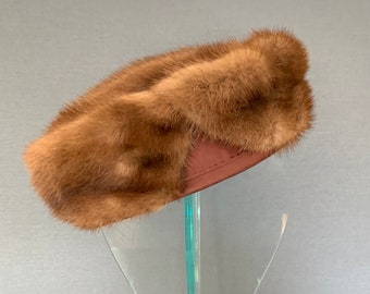 Vintage Brown Mink Fur Pillbox Hat 1950s or 1960s