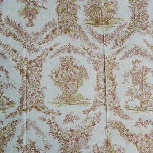 Chambray Blue Toile Floral Print Fabric Vintage 1960s