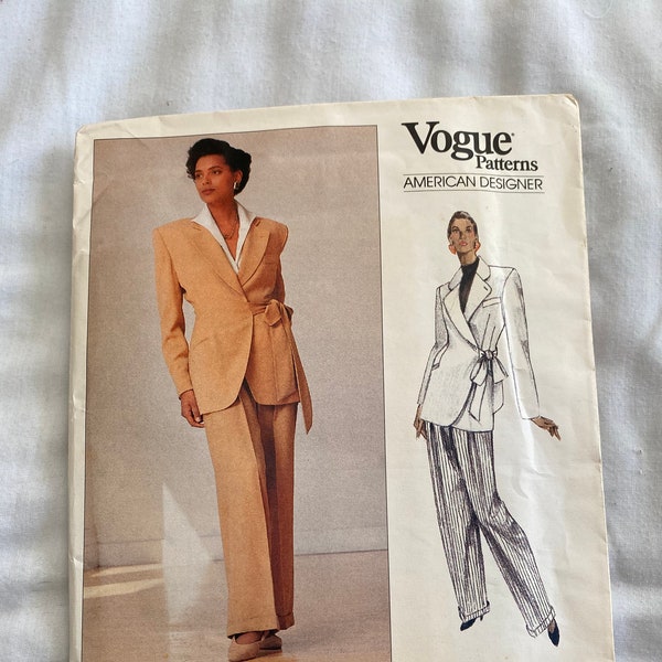 Uncut Donna Karan Vogue Pattern 2340 Wrap Jacket Pants Sewing Pattern Size 6-8-10