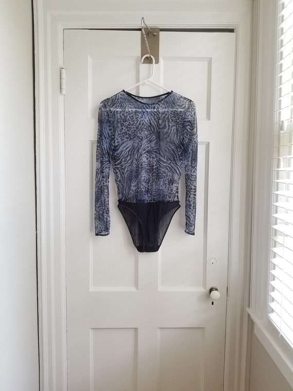 Sheer Bodysuit Animal Print BodySuit Blouse Top Ze