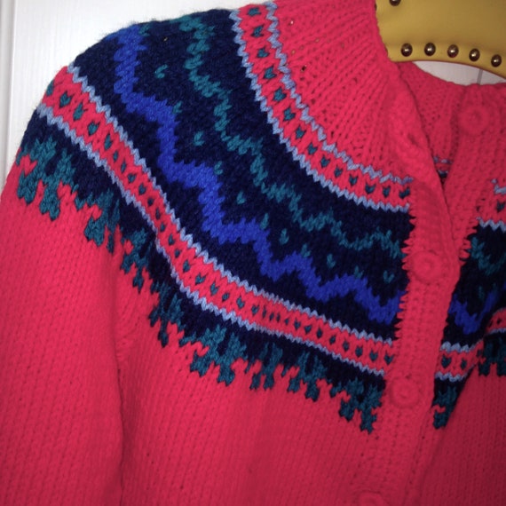 Red Sweater Handknit Shetland Fair Isle Sweater C… - image 1