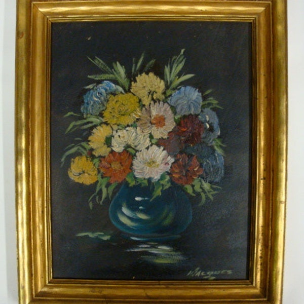 Floral Still LIfe Oil Painting Flower Bouquet in Vase, Artist signed