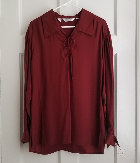 Vintage Silk Blouse Silk Shirt TOTO n KO Lace Up … - image 3